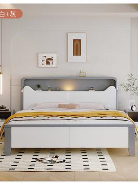 现代简约白色实木床1.8米双人床卧室1.5米单人高箱储物主卧婚床