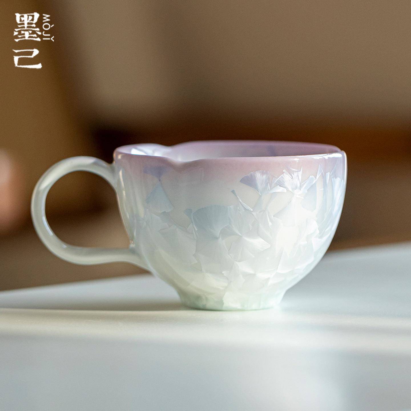 墨己结晶釉浅紫冰花窑变陶瓷咖啡杯家用下午茶花口茶杯个人马克杯