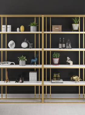 简易书架北物欧隔金色铁艺置架落地创意客厅架子78477办公陈列断