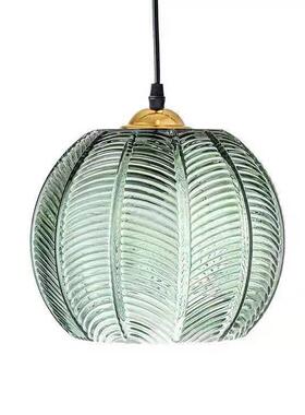 北欧后现代厅卧室台吊过48597道绿吧色树叶纹路玻餐璃小灯