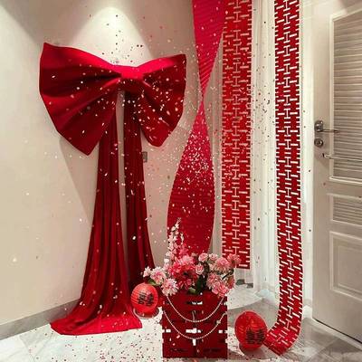 超大超大红绒红丝绒蝴墙蝶结装饰婚礼浪漫布置拍照路打卡背蝴景结