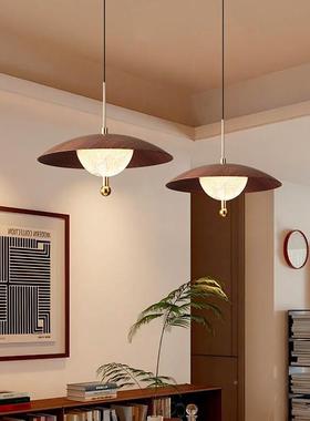 法式中古风胡桃木纹色餐冰厅可升降吊灯侘寂吧72631餐触摸山桌台