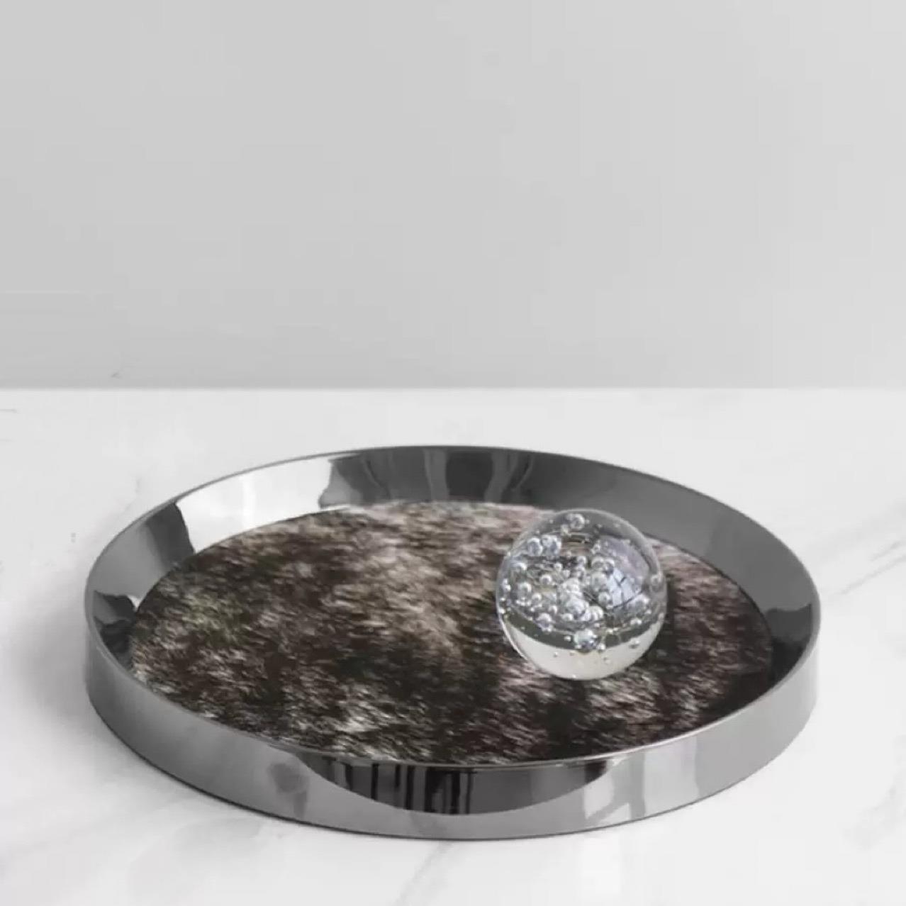 轻属奢收拖盘枪金黑银色金马毛托盘衣帽纳间PHE卧室属手工托盘