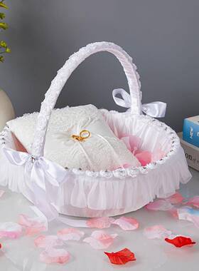 西编式藤道织大花篮婚礼北具欧风伴娘团HL-5685撒花蕾丝花边篮子