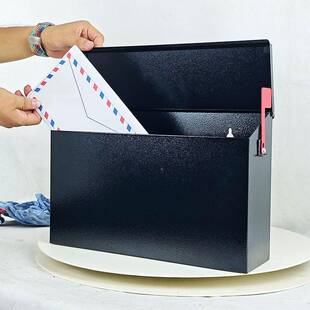 简约黑箱色报箱带挂旗帜邮壁式信信箱62994别墅室外可用