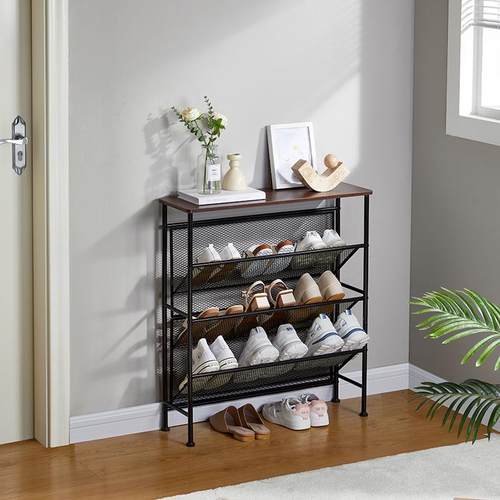 宿舍斜式鞋EPC架家窄小多层用门斜放式铁艺收纳鞋架门插口一后件