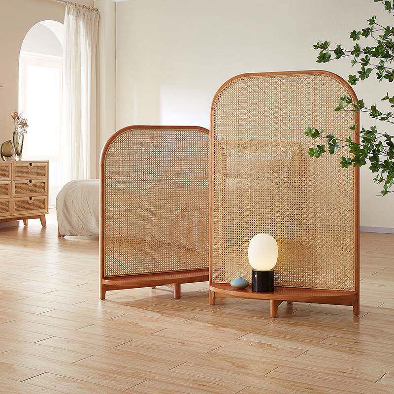 J^客厅断新中式复古座屏家用卧具实木遮藤编屏BME风隔室墙玄关