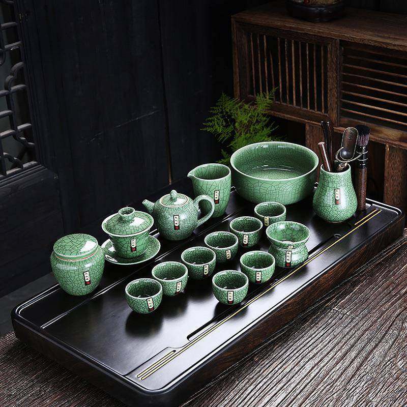 哥窑功夫厅茶具套装冰裂釉茶具中片式用客办公会开可养HZR盖家碗