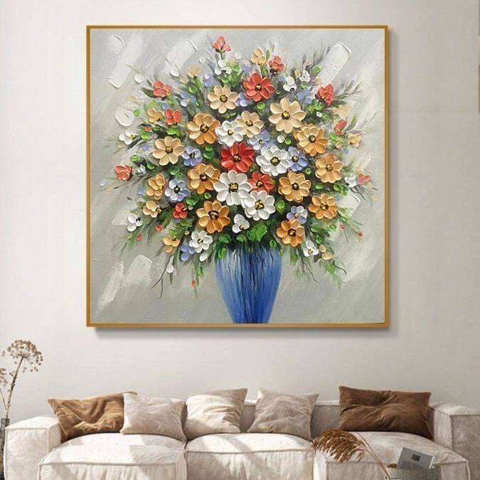 现代客厅油画花开富贵餐厅立体刀画玄关轻奢简约抽象花卉餐厅壁画