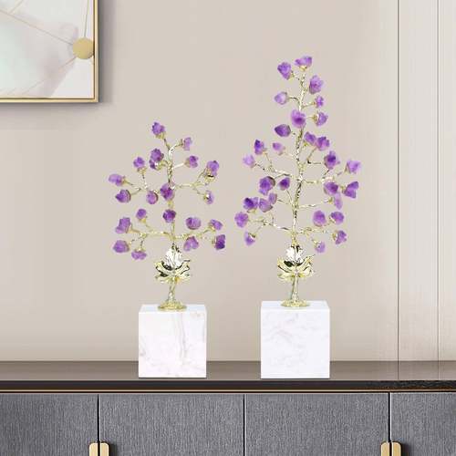 轻紫葡萄树奢大理石底座摆软件家W0292居高级感客厅装家装饰居品