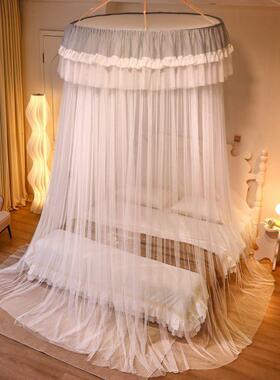 新款加密圆顶蚊帐主风落公吊挂室蚊地帐家用卧床帘吊顶免安装GJM