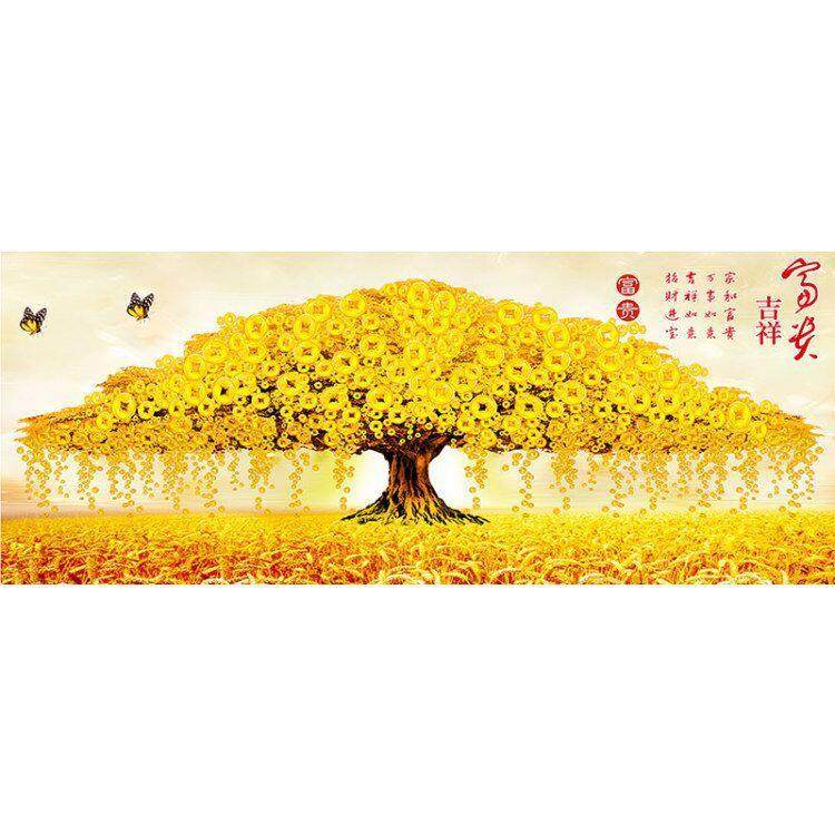 AL6418625d石画钻客厅抽象满钻石绣发黄金树新钻款石绣十字绣点财