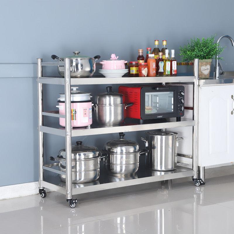 可移架栏动置物厨房不锈钢带围波炉WKO烤箱架子三微层