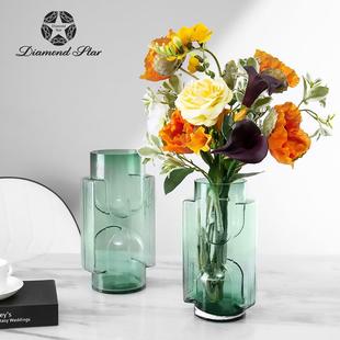 钻石星几何型VRD玻璃花瓶小新清样板间民图宿装 饰件插花器花瓶批