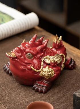 砂金紫蟾招财可养业大摆件茶宠三足金XTT蟾蜍办公室店铺客厅号开