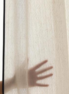 黑边亚麻纱鱼纱骨PIV亚麻纱黑边帘中古风纱帘黑边帘纱帘纹阳台纱