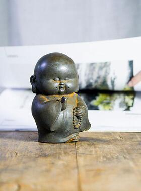 禅意中式可爱小和尚纯手铸铁装饰品006诵树经脂工桌面养茶宠家居