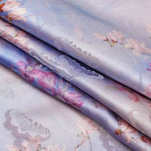 香纱银蓝抹茶详询客服绿竹子浅绿簇花紫底团尾花人丝云提花面料凤