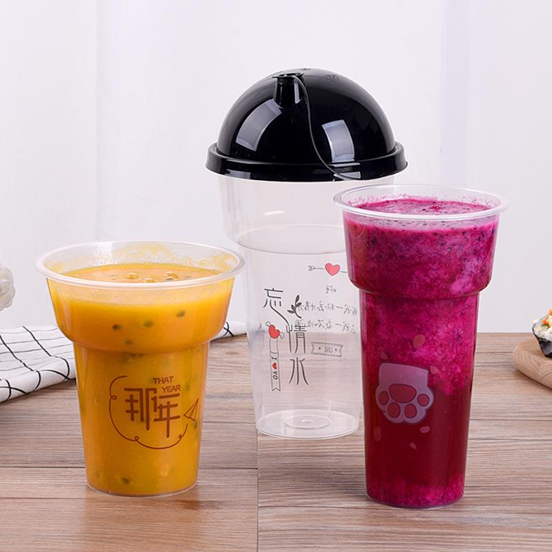 口铭星10MX8径加厚高透一次性奶茶火炬果杯汁杯饮料注塑杯印刷LOG