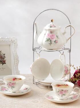 欧式10028午茶杯碟套装式家用陶瓷咖啡具头英红茶杯具送架一下件