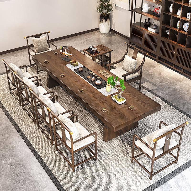 新中式室实木茶桌板办AGH公酒店接待禅意大茶台家用客厅泡桌椅组