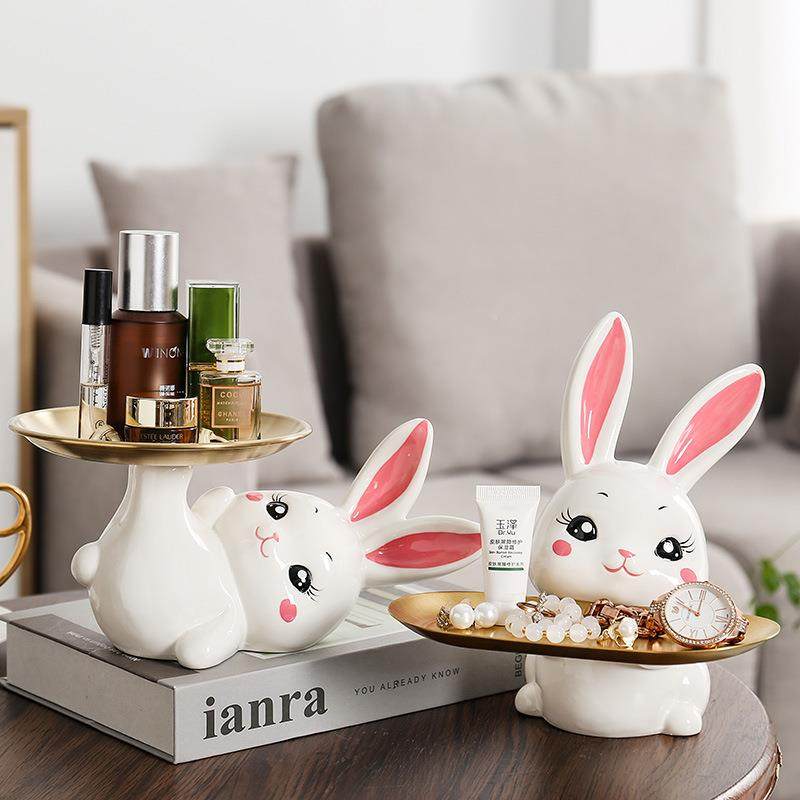 新陶瓷兔子可爱兔子托款盘摆轻玄关钥匙收纳家居陶瓷奢桌面办公室,收纳整理,首饰盒,淘宝优惠券,粉丝福利购,淘宝优惠卷