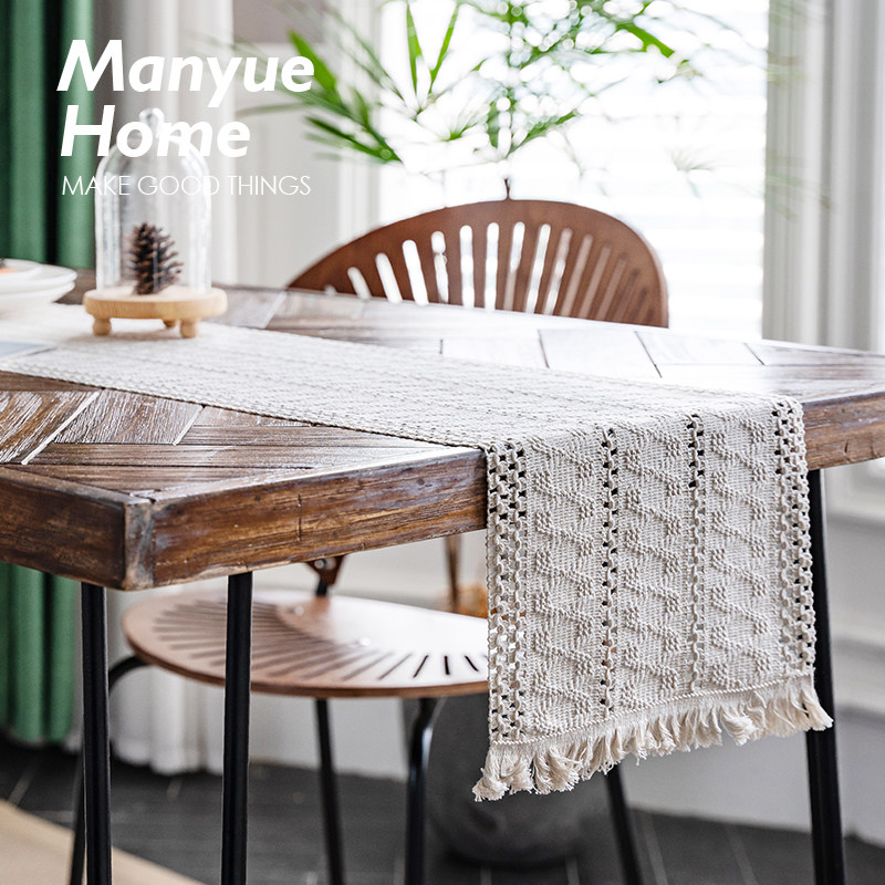 蔓越家  复古赫本风棉麻桌旗派对装饰编织流苏隔热茶艺桌垫背景布,居家布艺,桌旗,淘宝优惠券,粉丝福利购,淘宝优惠卷