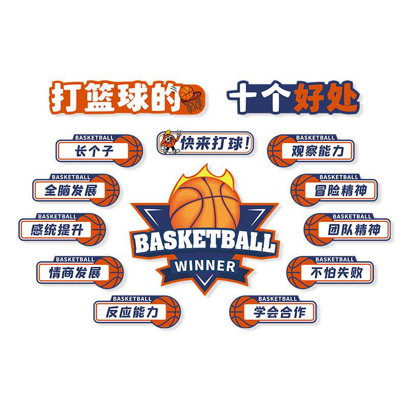 篮球馆文化墙面装饰体育场运活动室社团培训机构背景海报布置壁画