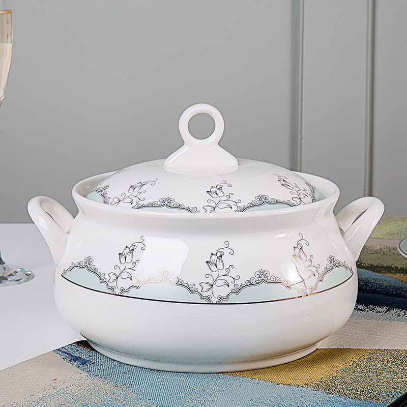 家用带盖汤碗大号锅双耳加厚宫廷盆陶瓷锅汤煲码品盖汤骨瓷大带