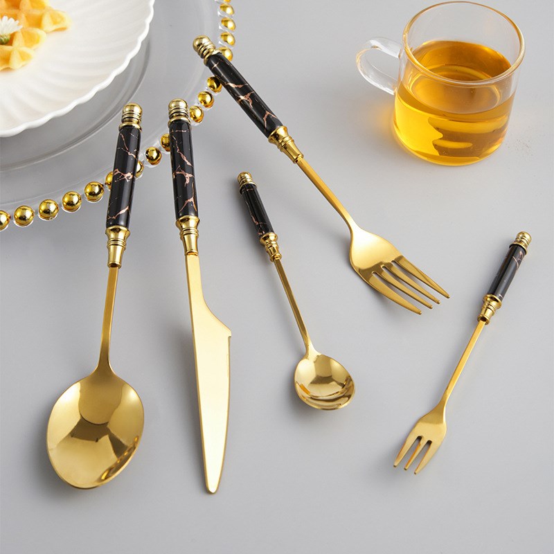 复古不锈钢西餐餐具牛排刀叉水果叉搅拌咖啡勺5件套叉子勺子套装