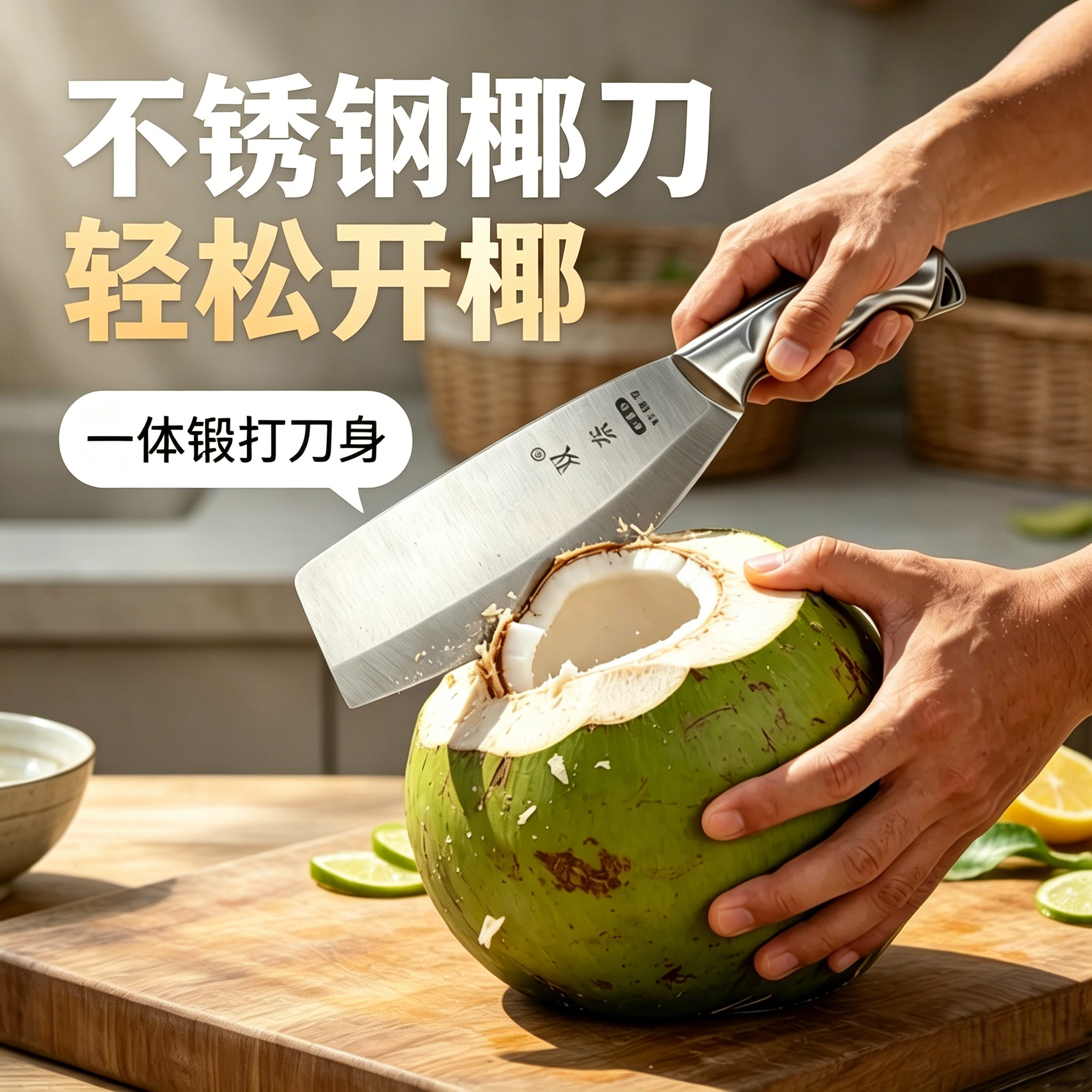椰子削皮刀商用不锈钢砍椰刀水果刀开椰子刀水果店砍椰子专用刀具
