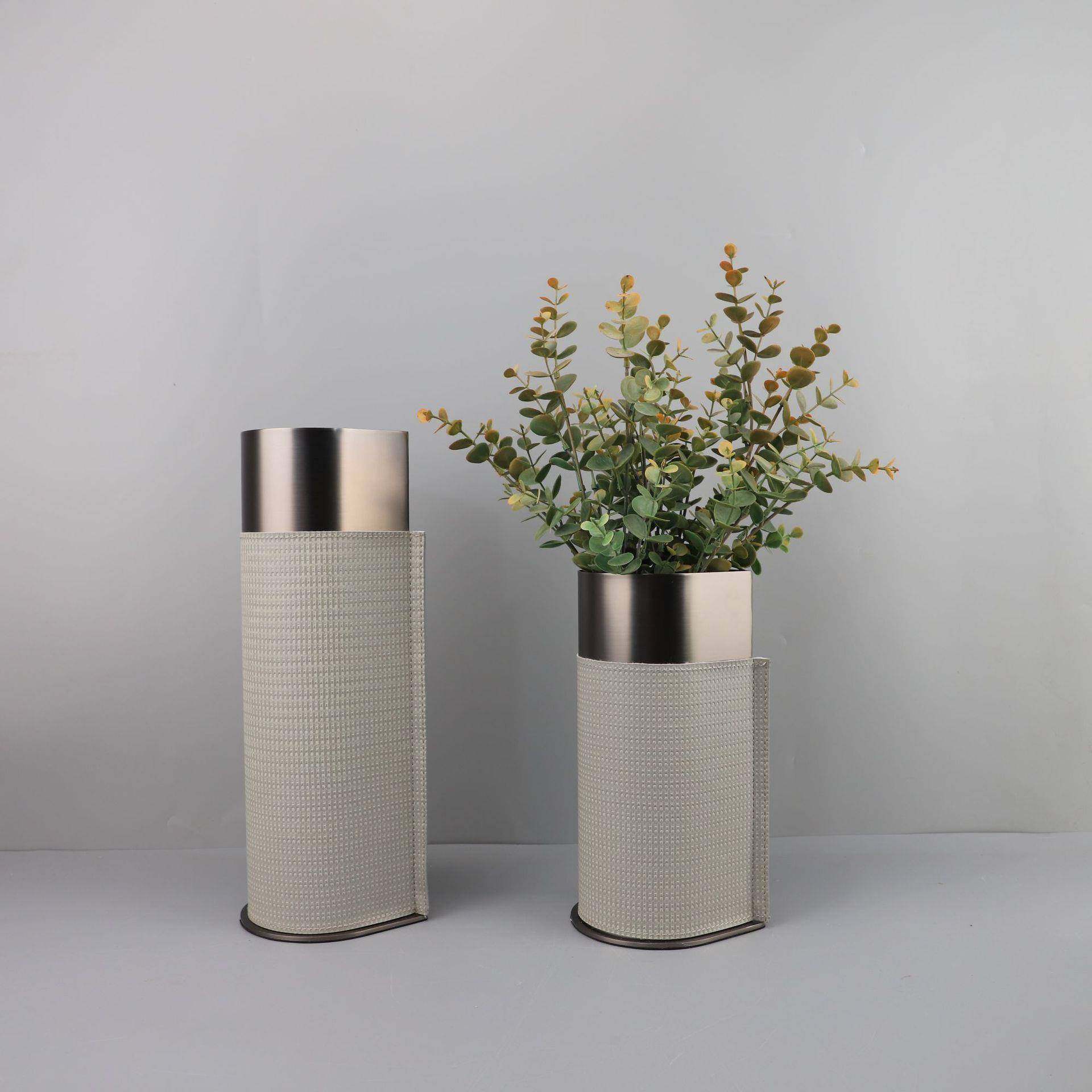 现代简约金属皮革花器样板房卧室客厅餐厅书房桌面玄关饰品摆件,鲜花速递/花卉仿真/绿植园艺,割草机/草坪机,淘宝优惠券,粉丝福利购,淘宝优惠卷