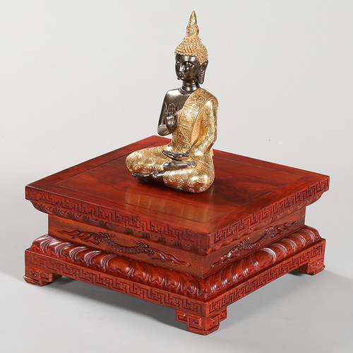 红木雕刻工艺品供奉观音佛像鱼缸花瓶奇石莲花盆景木质底座实摆件