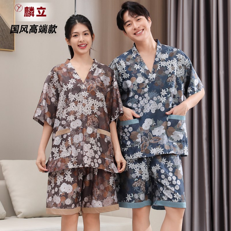 麟立 国风提花汗蒸服男夏季浴服大码女桑拿服洗浴店足疗按摩睡衣