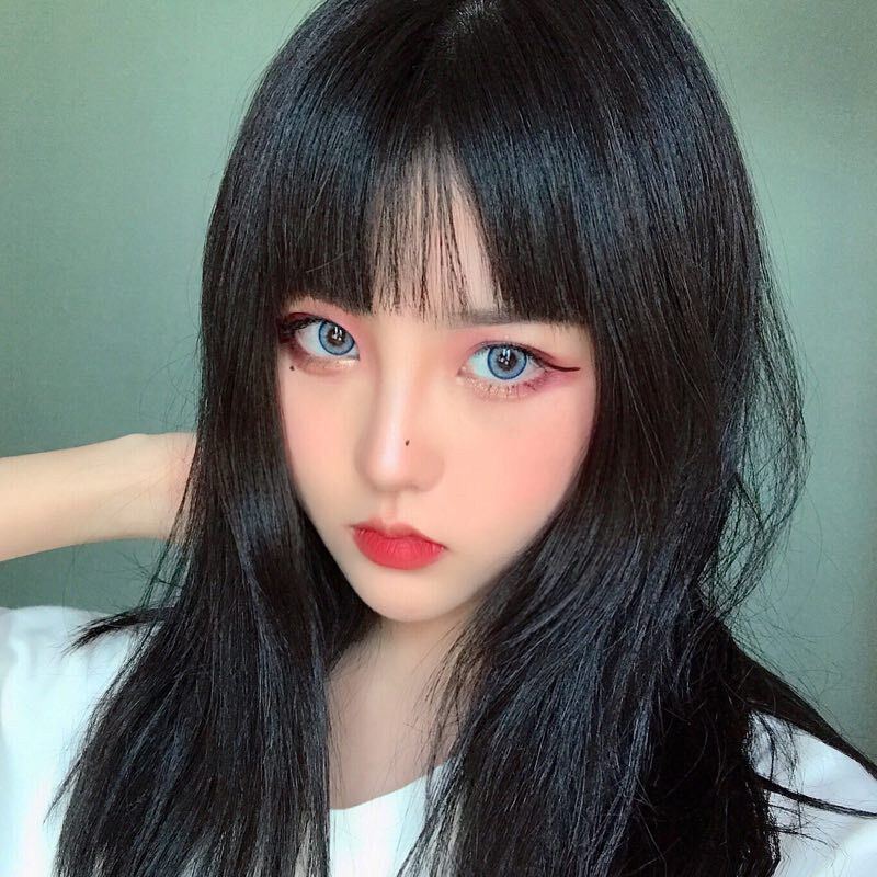 网红假发女黑长直发锁骨发一刀平黑色可爱自然修饰圆脸整顶假发套