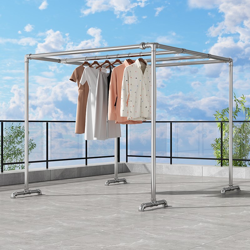 钢管晾衣架落地家用室外简易一寸加厚阳台楼顶防风晒被大型晾衣杆