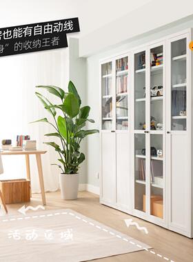 信工全屋钢制书柜书架铁柜30cm简约玻璃门置物架收纳艺展示柜现代