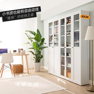 信工全屋钢制书柜书架铁柜30cm简约玻璃门置物架收纳艺展示柜现代