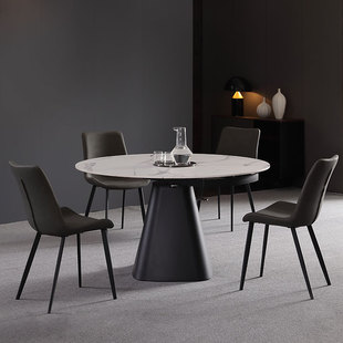 意式 可伸缩岩板餐桌小户型多功能旋转折叠家用省空间餐桌可变圆桌