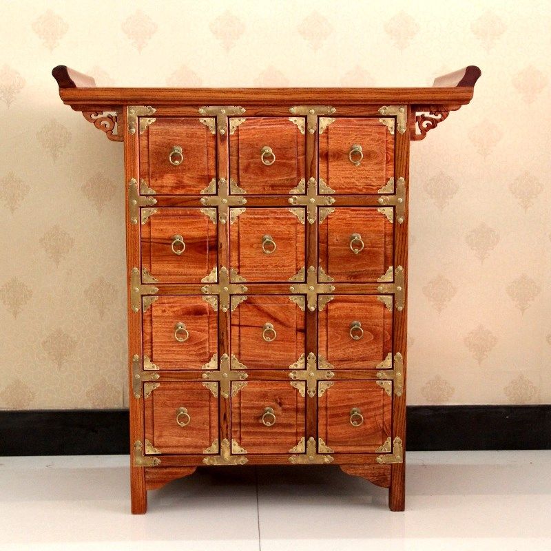 老榆木中式明清复仿古典药柜花仿古红花梨实木家具12十二斗抽屉柜