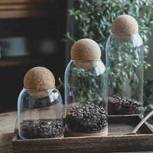 咖啡罐咖啡豆保存罐软木塞储物茶叶罐硼硅高厨房罐球玻璃收纳瓶塞