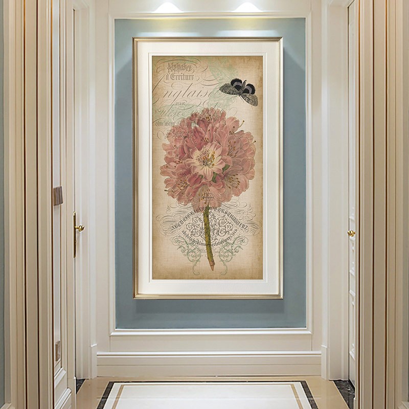 玄关装饰画竖版大幅过道挂画单幅走廊花卉画美式乡村客厅画木兰花