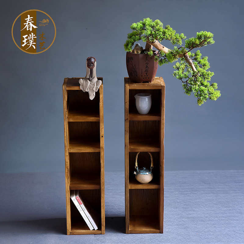定制实木格子架原木茶壶创意物展示架置铺收纳陶艺壁挂柜长方形