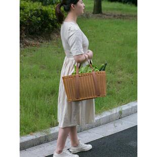 仿藤编菜篮子草编织篮手提收纳筐买菜提篮篓篮子野餐购物篮用品