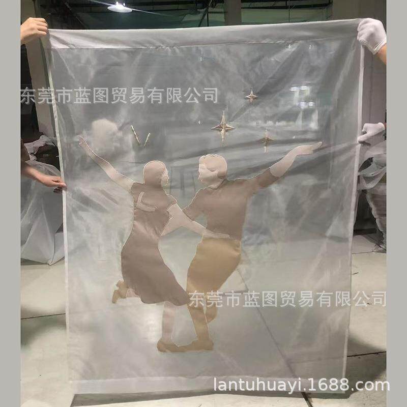 个性半透明纱贴布绣挂帘卷帘软帘刺绣屏风隔断婚礼庆典背景装饰画