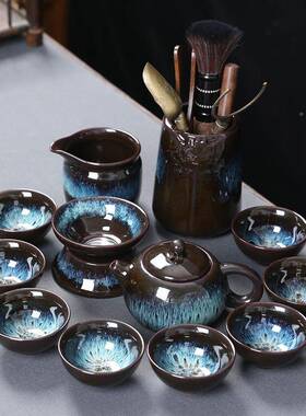 茶窑喝变蓝盏功夫动具套装家用懒人57112防烫泡茶神器石磨自泡茶