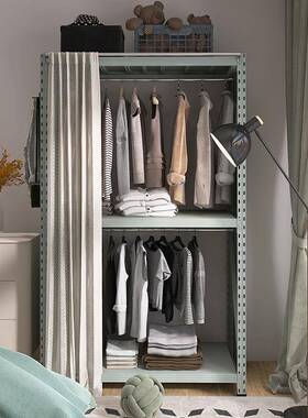 灰绿色帘柜金属租钢制衣组装货架衣挂架落地卧室柜子YPE家用出房