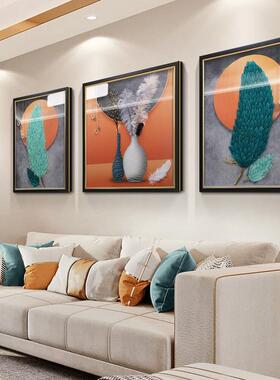 沙发背景墙装饰手画现SL-A044轻代奢客实厅挂画工立体物画羽毛大