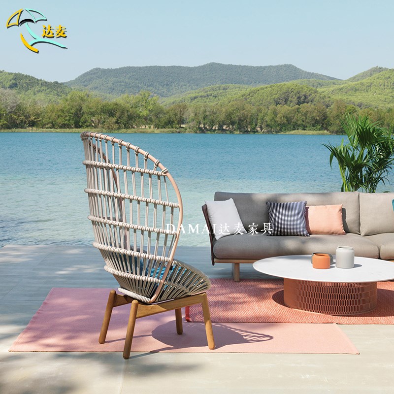 户外沙发庭院设计师藤编单人沙发客厅阳台休闲椅子酒店样板房家具