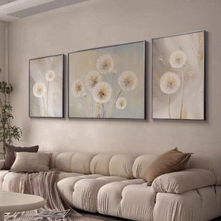 大芬村油画客厅装饰画肌理花卉高档沙发背景墙壁画高级感三联挂画